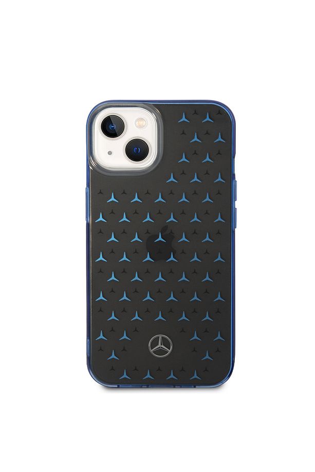 Mercedes Benz iPhone 14 Uyumlu Kılıf Mercedes Benz Çift Katmanlı Yıldız Desenli Dizayn Kapak Siyah - Mavi