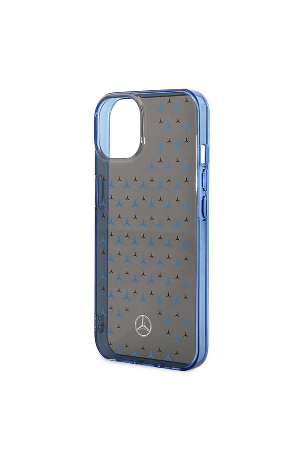 Mercedes Benz iPhone 14 Uyumlu Kılıf Mercedes Benz Çift Katmanlı Yıldız Desenli Dizayn Kapak Siyah - Mavi