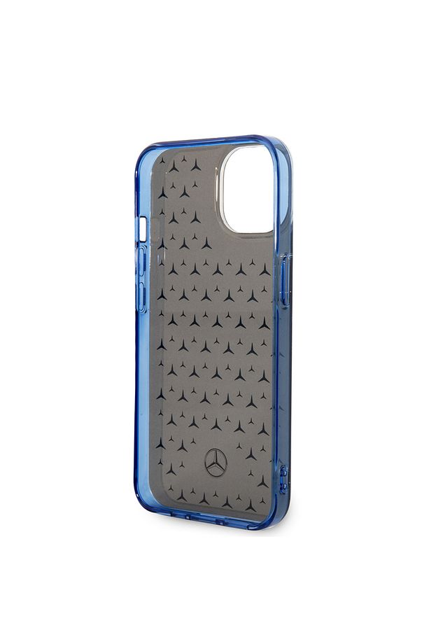 Mercedes Benz iPhone 14 Uyumlu Kılıf Mercedes Benz Çift Katmanlı Yıldız Desenli Dizayn Kapak Siyah - Mavi