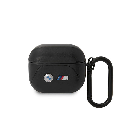 BMW AirPods 3 Kulaklık Kılıfı - Siyah PU Deri, M Şeritli, Orijinal Lisanslı, Kancalı