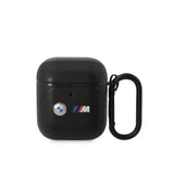 BMW AirPods (1/2) Kulaklık Kılıfı - Siyah PU Deri, M Şeritli, Orijinal Lisanslı, Kancalı