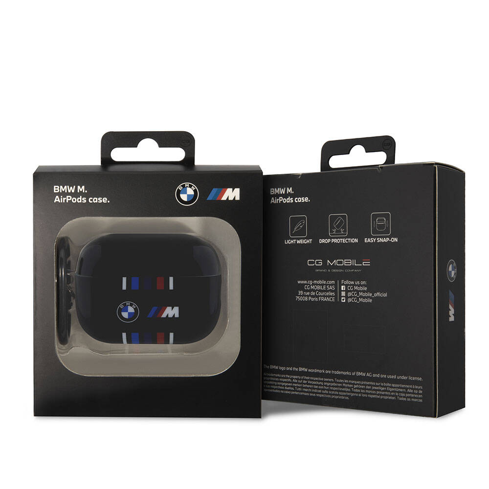 BMW AirPods Pro 2 Kılıfı - Siyah TPU, Çok Renkli Çizgili, Orijinal Lisanslı
