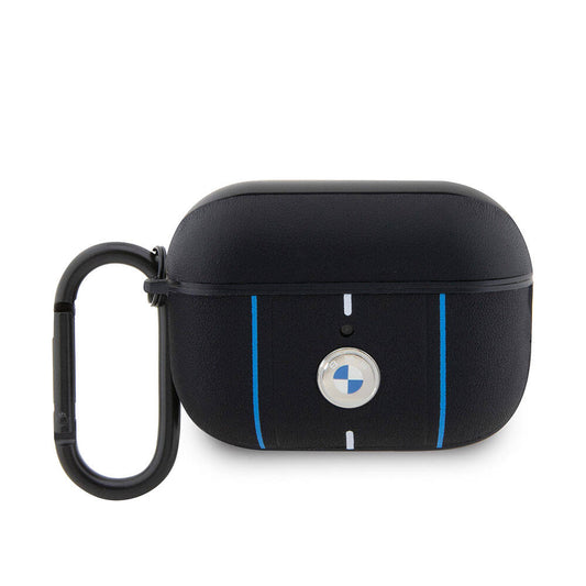 Airpods Pro 2 Kılıf BMW Lisanslı PU Deri Mavi Beyaz Çizgili Metal Logolu