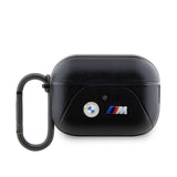 BMW AirPods Pro 2 Kulaklık Kılıfı - Siyah PU Deri, M Şeritli, Orijinal Lisanslı, Kancalı