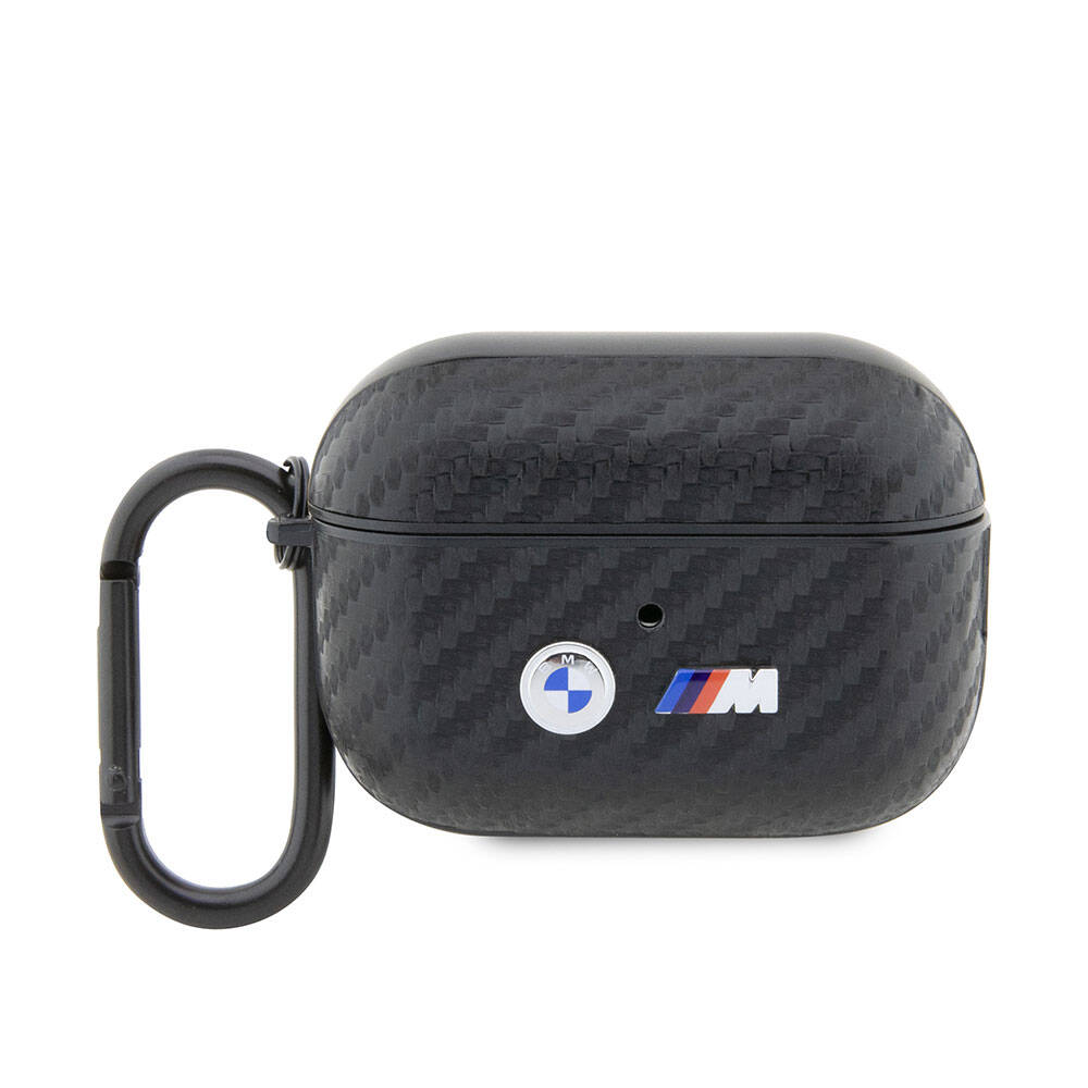 BMW AirPods Pro 2 Koruyucu Kılıf - Siyah PU Deri, Karbon Fiber Detaylı, Çift Metal Logolu