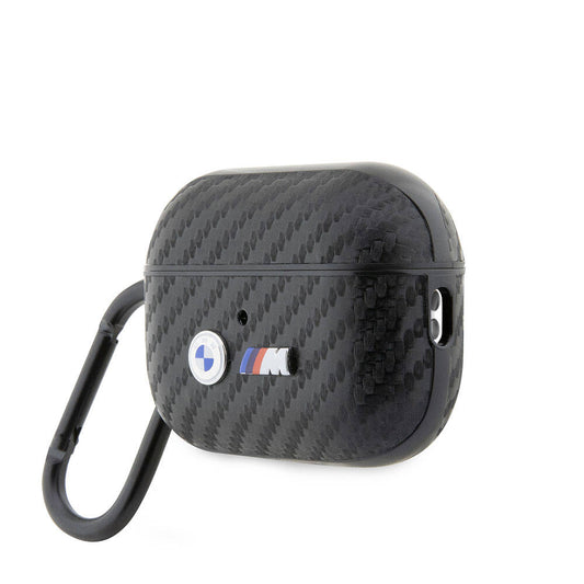 BMW AirPods Pro 2 Koruyucu Kılıf - Siyah PU Deri, Karbon Fiber Detaylı, Çift Metal Logolu