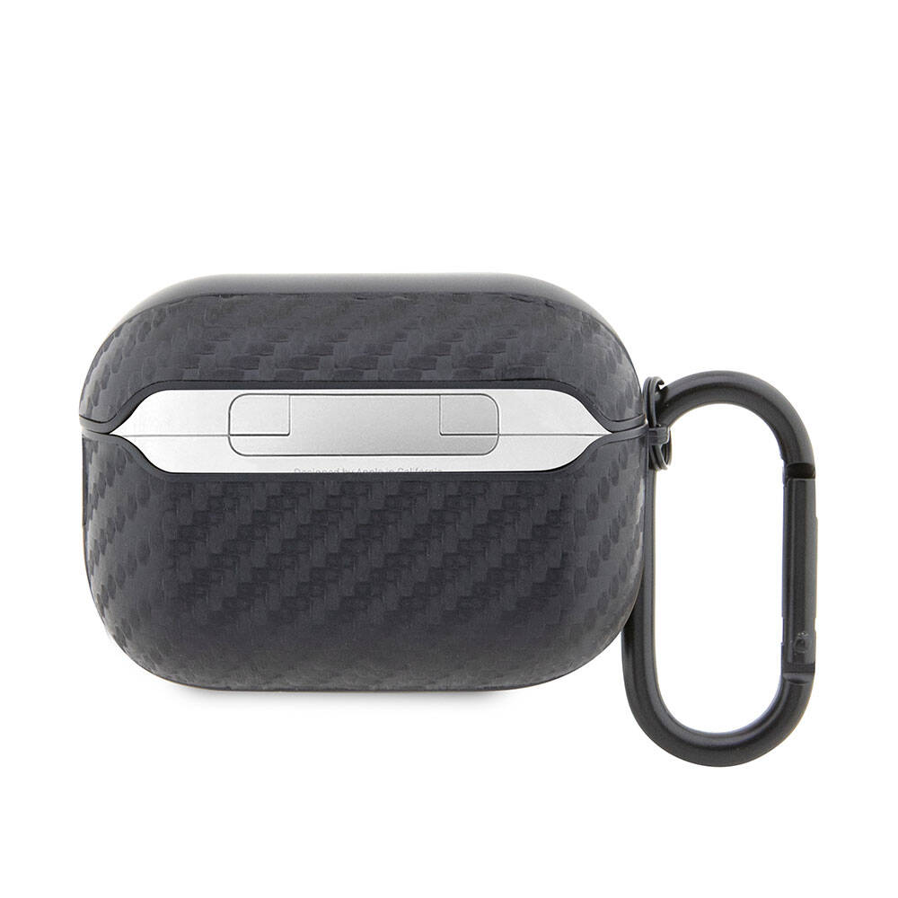 BMW AirPods Pro 2 Koruyucu Kılıf - Siyah PU Deri, Karbon Fiber Detaylı, Çift Metal Logolu