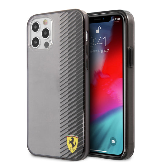 iPhone 12 Pro Max Kılıf Ferrari Lisanlı Klasik Metal Logolu Transparan Çizgi Desenli Gradient