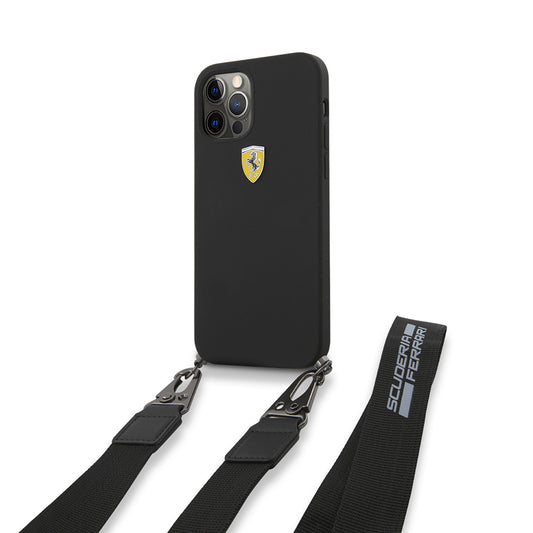 iPhone 12 Pro Max Kılıf Ferrari Lisanslı Askılı Metal Logolu