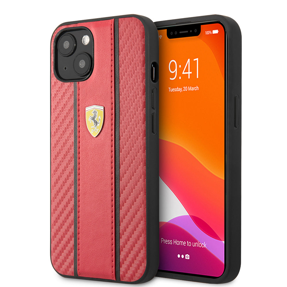 iPhone 13 Kılıf Ferrari Lisanslı PU Deri Ve Karbon Dizayn
