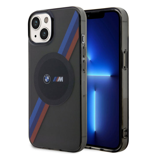 iPhone 14 Uyumlu Kılıf Bmw Lisanslı Magsafe Kablosuz Şarj Özellikli Transparan 3 Renkli Şerit Tasarım