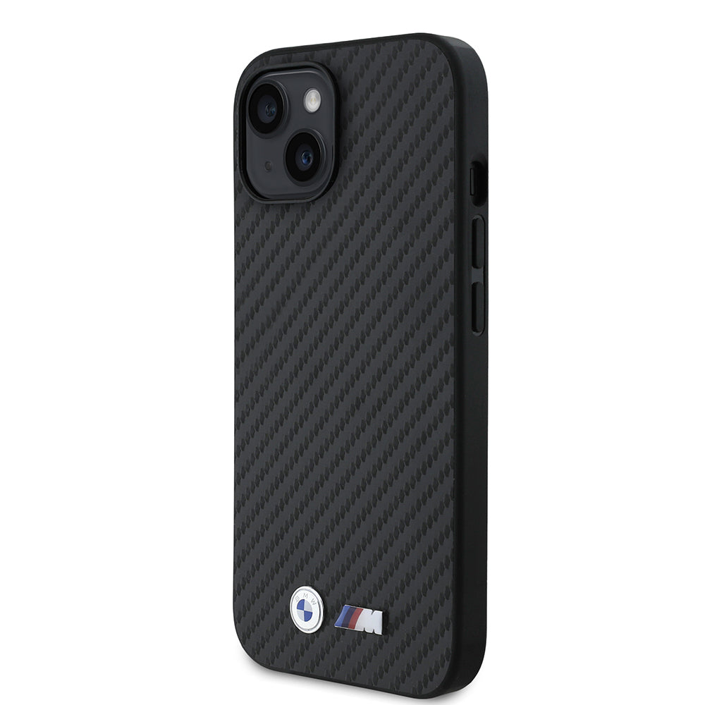 Apple iPhone 14 Kılıf BMW Orjinal Lisanslı Karbon Fiber Tasarımlı ve Metal Logolu PU Deri Kapak