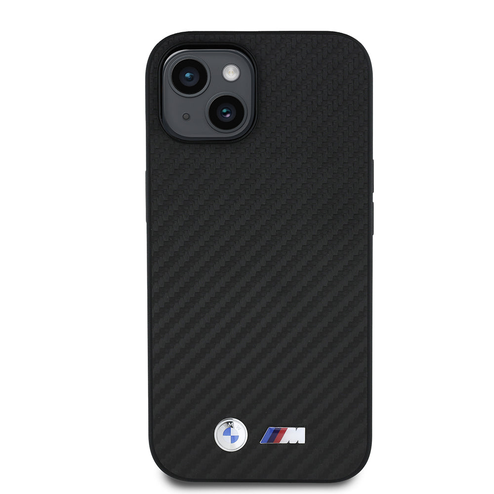 Apple iPhone 14 Kılıf BMW Orjinal Lisanslı Karbon Fiber Tasarımlı ve Metal Logolu PU Deri Kapak