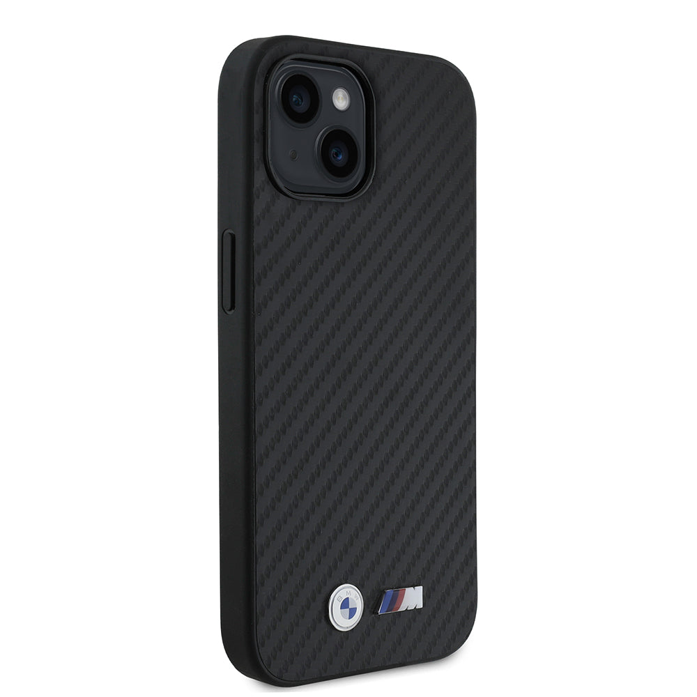 Apple iPhone 14 Kılıf BMW Orjinal Lisanslı Karbon Fiber Tasarımlı ve Metal Logolu PU Deri Kapak