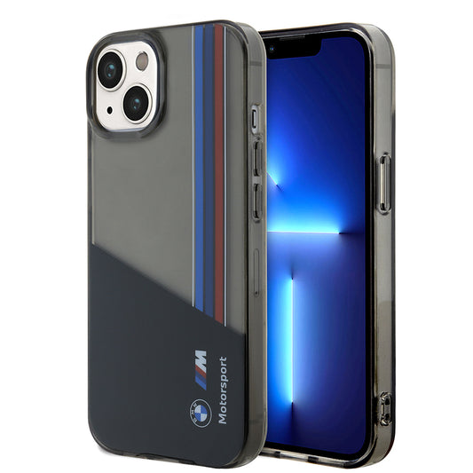 Apple iPhone 14 Kılıf BMW Orjinal Lisanslı Yarı Transparan M Dizayn Çizgili Kapak