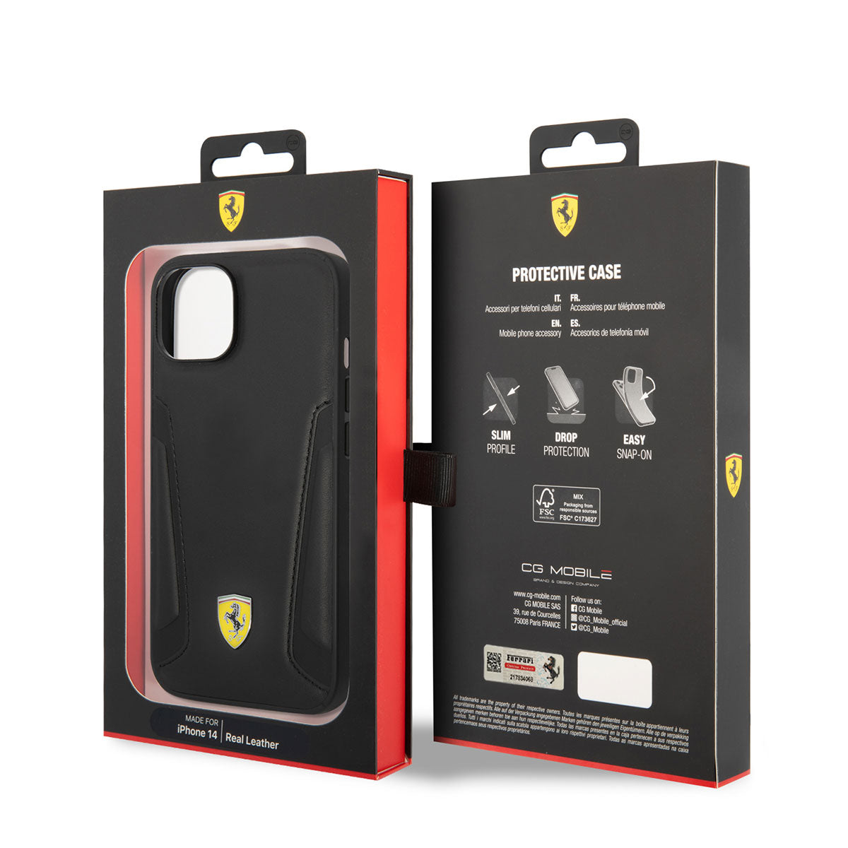 iPhone 14 Kılıf Ferrari Magsafe Şarj Özellikli Deri Kenarları Damgalı Tasarım