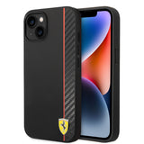 iPhone 14 Kılıf Ferrari Lisanslı M-safe Şarj Özellikli Pu Deri Ve Karbon Şeritli Dizayn