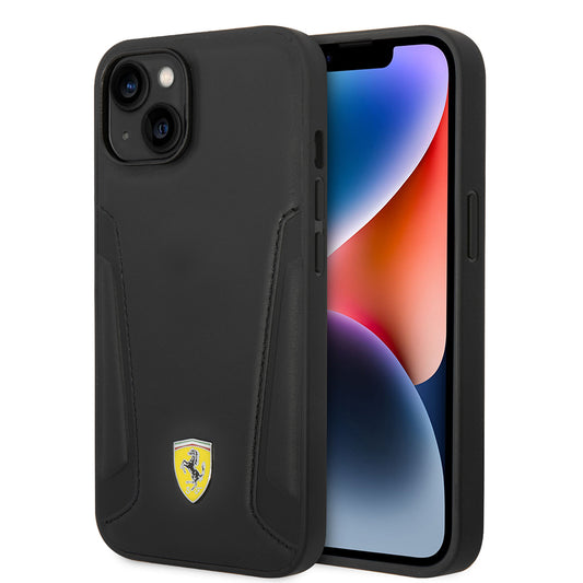 iPhone 14 Plus Kılıf Ferrari Lisanslı M-safe Şarj Özellikli Deri Kenarları Damgalı Dizayn