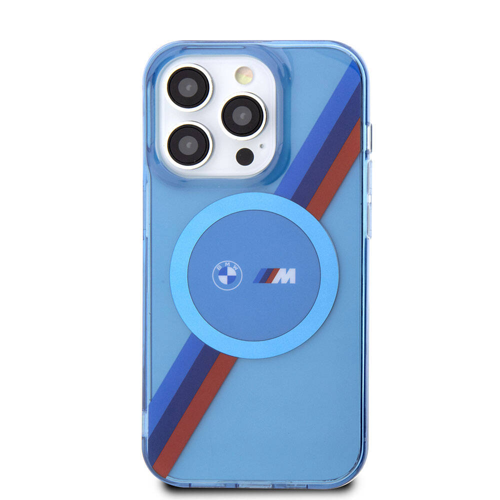 iPhone 14 Pro Max Uyumlu Kılıf Bmw Lisanslı Magsafe Kablosuz Şarj Özellikli Transparan Tricolor Stripes