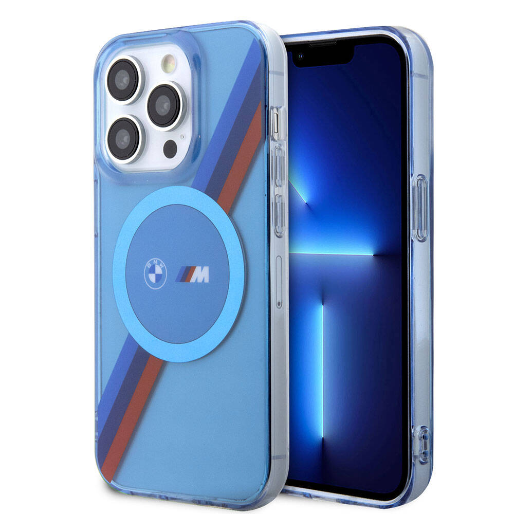 iPhone 14 Pro Max Uyumlu Kılıf Bmw Lisanslı Magsafe Kablosuz Şarj Özellikli Transparan Tricolor Stripes