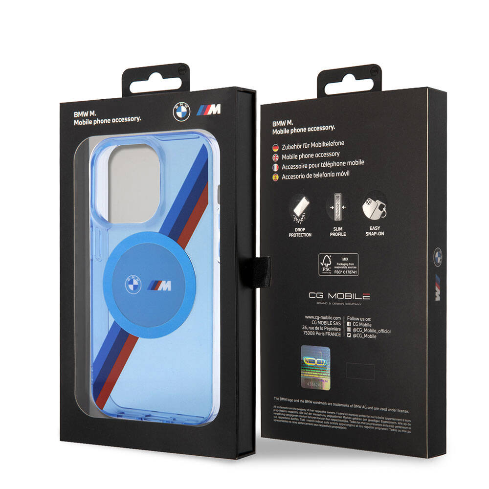 iPhone 14 Pro Max Uyumlu Kılıf Bmw Lisanslı Magsafe Kablosuz Şarj Özellikli Transparan Tricolor Stripes