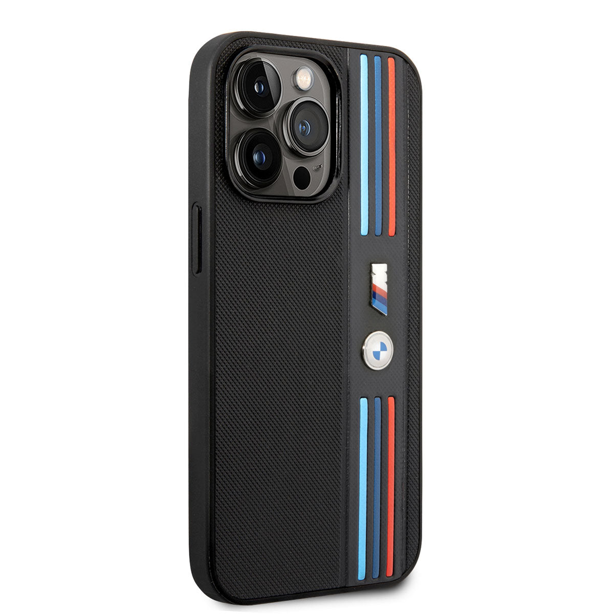 iPhone 14 Pro Max Kılıf BMW PU Deri 3 Renkli Çizgili Örgü Dizayn