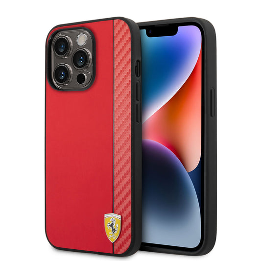 iPhone 14 Pro Max Uyumlu Kılıf Resmi Lisanslı Magsafe Kablosuz Şarj Özellikli Pu Deri Karbon Şeritli Tasarım