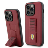 iPhone 14 Pro Max Kılıf Ferrari Lisanlı Klasik Metal Logolu Delikli Standlı Deri
