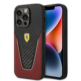 iPhone 14 Pro Max Kılıf Ferrari Lisanlı Klasik Metal Logolu Karbon V Desenli