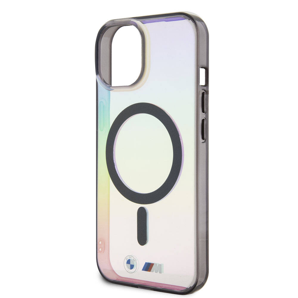 iPhone 15 Uyumlu Kılıf Bmw Lisanslı Magsafe Kablosuz Şarj Özellikli Transparan Renk Geçişli Iridescent