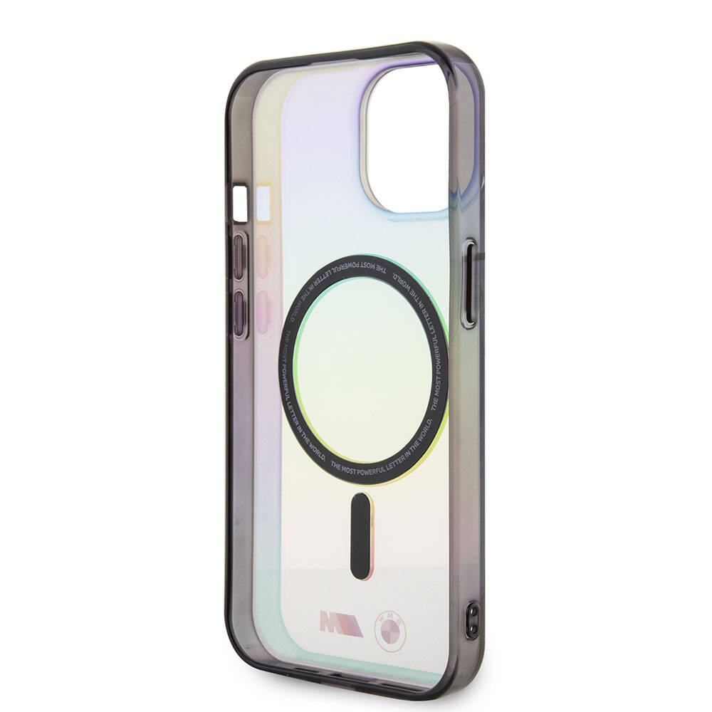 iPhone 15 Uyumlu Kılıf Bmw Lisanslı Magsafe Kablosuz Şarj Özellikli Transparan Renk Geçişli Iridescent