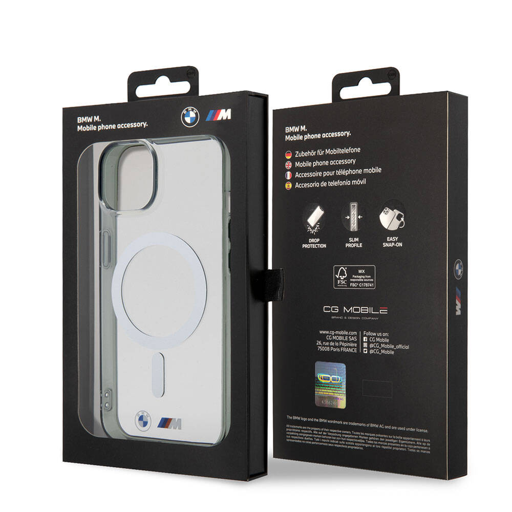 iPhone 15 Uyumlu Kılıf Bmw Lisanslı Magsafe Kablosuz Şarj Özellikli Transparan Silver Ring