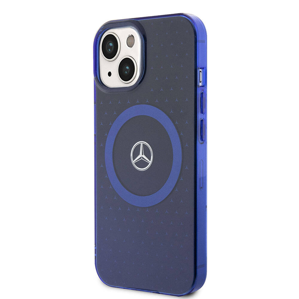 iPhone 15 Uyumlu Kılıf Mercedes Benz Lisanslı Magsafe Kablosuz Şarj Özellikli Çift Katmanlı Mavi Yıldız Desenli