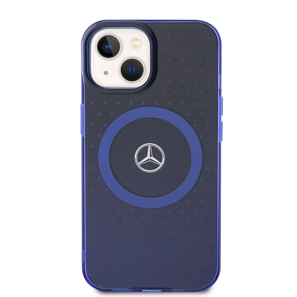 iPhone 15 Uyumlu Kılıf Mercedes Benz Lisanslı Magsafe Kablosuz Şarj Özellikli Çift Katmanlı Mavi Yıldız Desenli