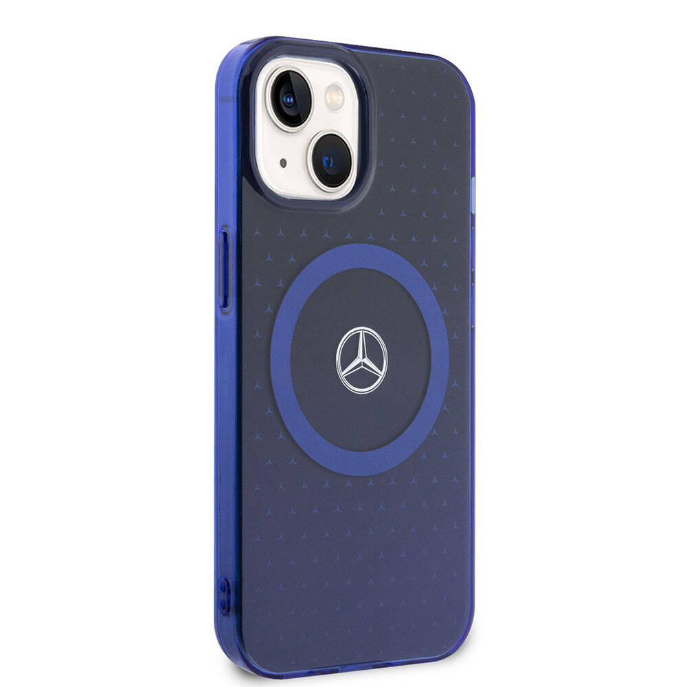 iPhone 15 Uyumlu Kılıf Mercedes Benz Lisanslı Magsafe Kablosuz Şarj Özellikli Çift Katmanlı Mavi Yıldız Desenli