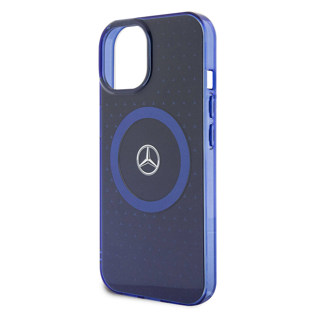 iPhone 15 Uyumlu Kılıf Mercedes Benz Lisanslı Magsafe Kablosuz Şarj Özellikli Çift Katmanlı Mavi Yıldız Desenli