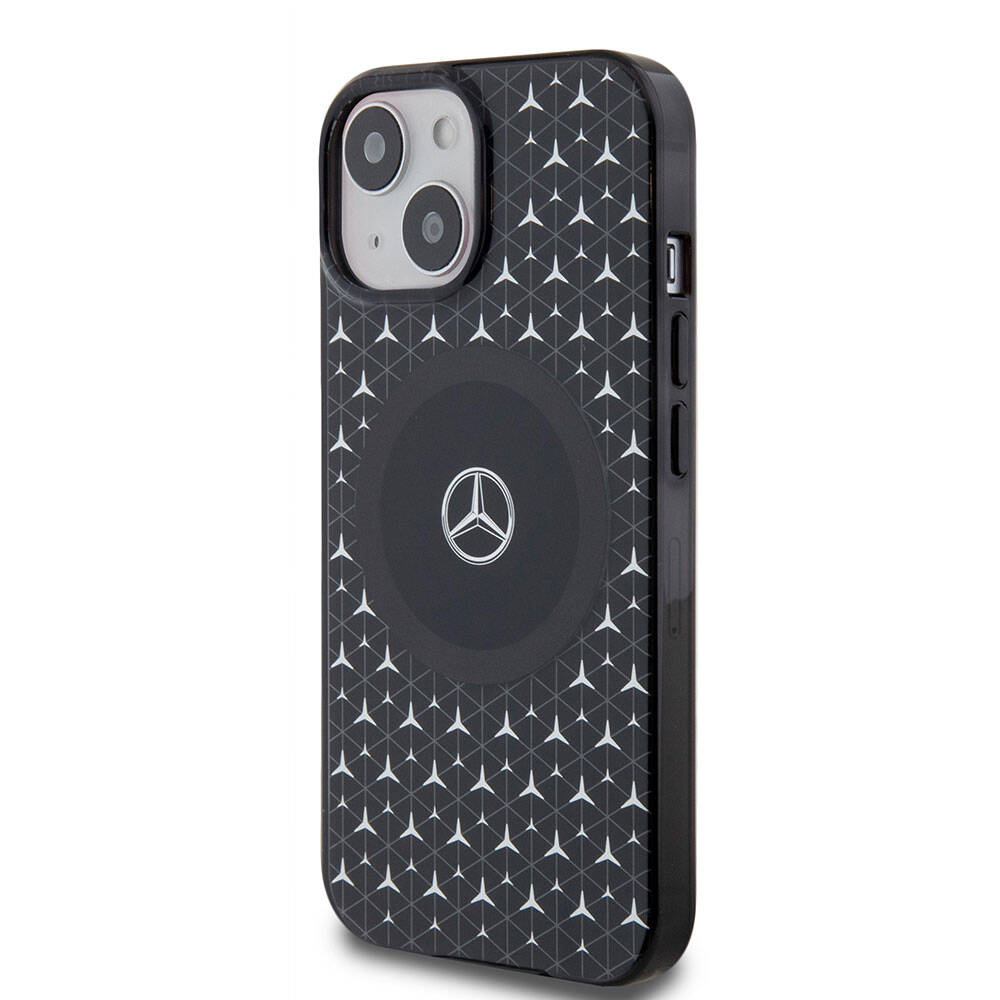 iPhone 15 Uyumlu Kılıf Mercedes Benz Lisanslı Magsafe Kablosuz Şarj Özellikli Çift Katmanlı Mini Yıldız Desenli