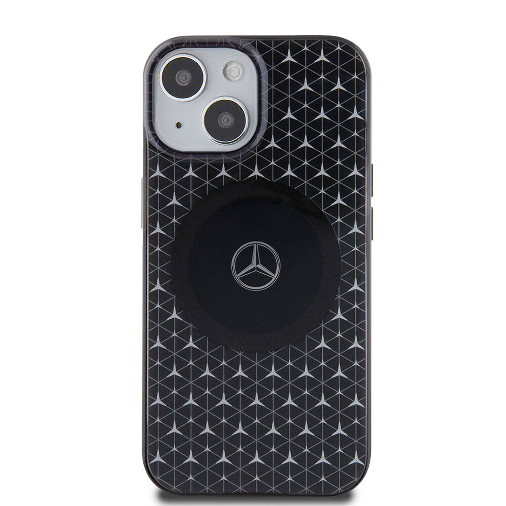 iPhone 15 Uyumlu Kılıf Mercedes Benz Lisanslı Magsafe Kablosuz Şarj Özellikli Çift Katmanlı Mini Yıldız Desenli