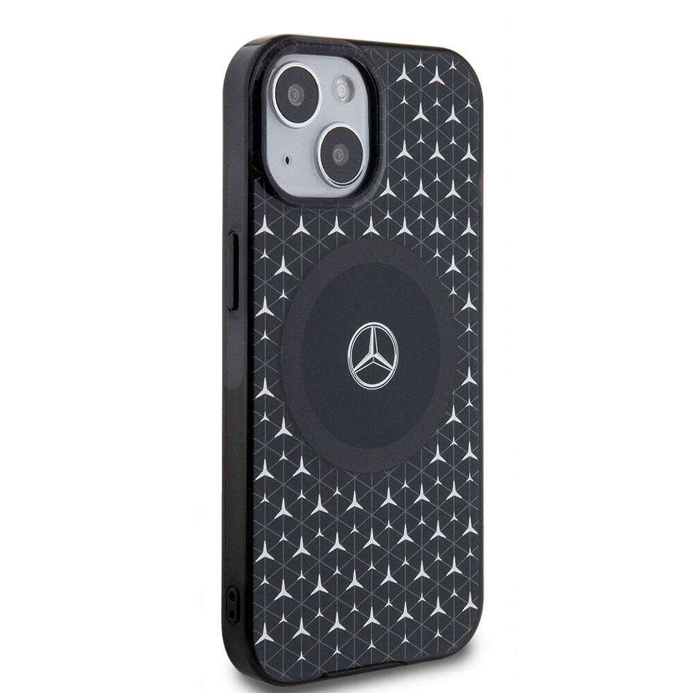iPhone 15 Uyumlu Kılıf Mercedes Benz Lisanslı Magsafe Kablosuz Şarj Özellikli Çift Katmanlı Mini Yıldız Desenli