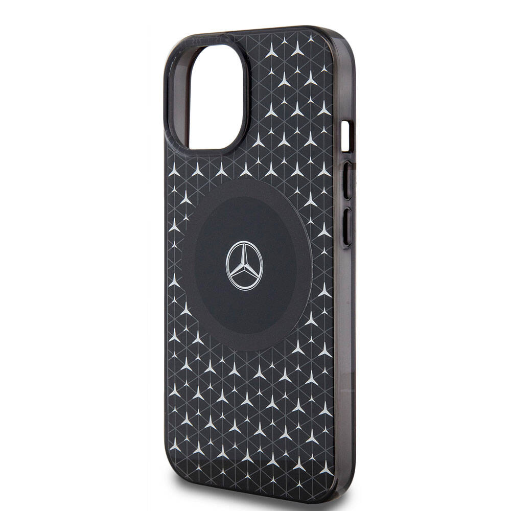 iPhone 15 Uyumlu Kılıf Mercedes Benz Lisanslı Magsafe Kablosuz Şarj Özellikli Çift Katmanlı Mini Yıldız Desenli