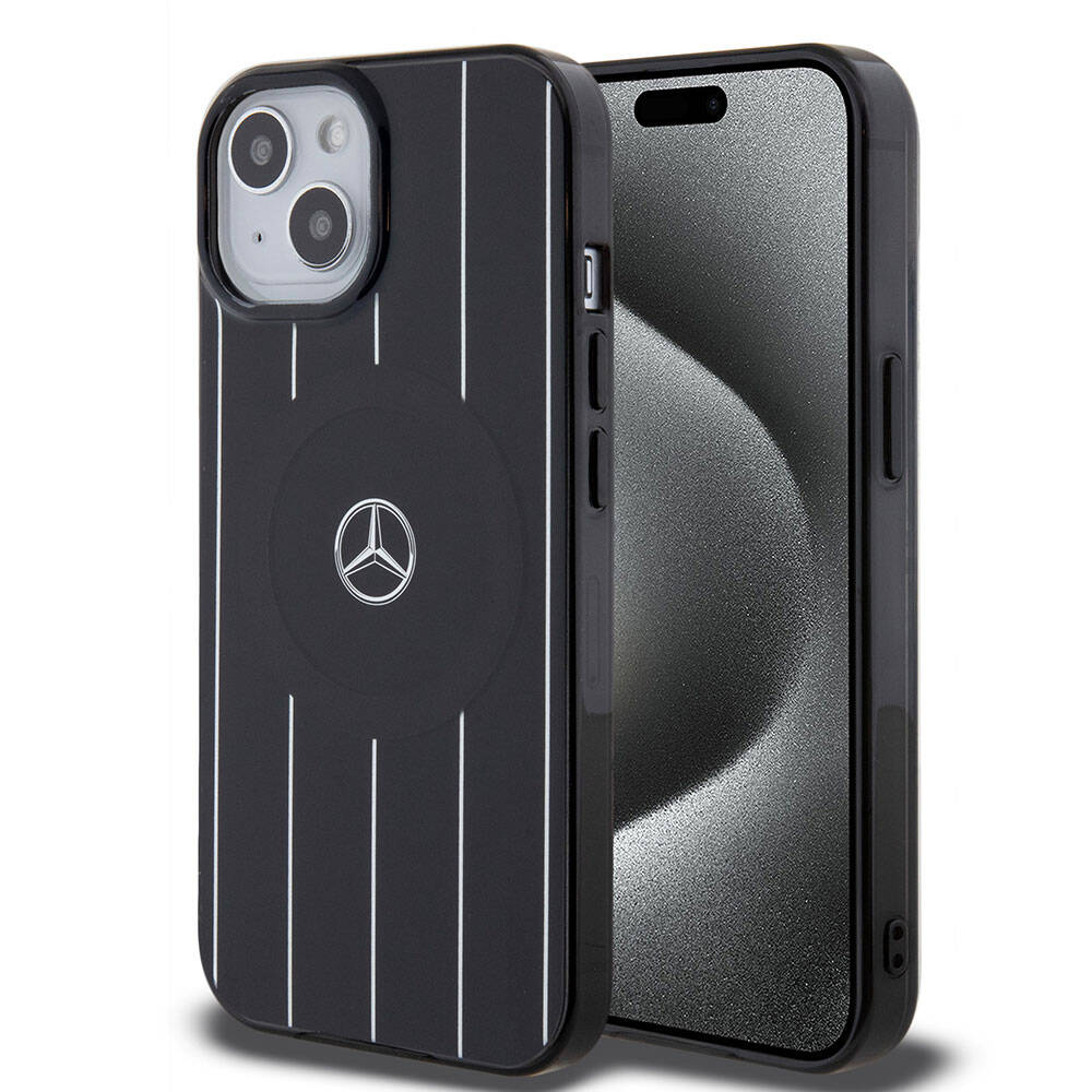 iPhone 15 Uyumlu Kılıf Mercedes Benz Lisanslı Magsafe Kablosuz Şarj Özellikli Paralel Çizgi Desenli