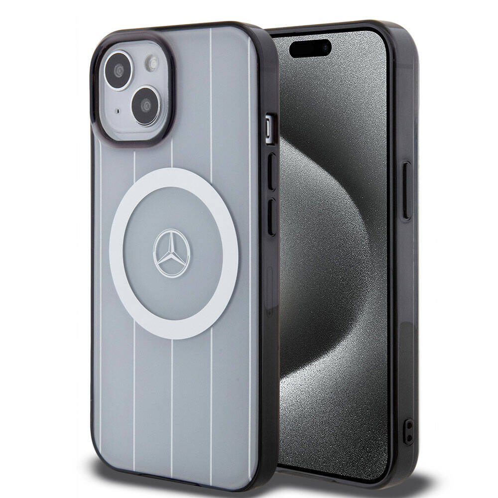 iPhone 15 Uyumlu Kılıf Mercedes Benz Lisanslı Magsafe Kablosuz Şarj Özellikli Paralel Çizgi Desenli