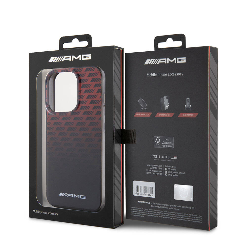 iPhone 15 Pro Uyumlu Kılıf AMG Lisanslı Çift Katmanlı Küçük Logolu Dörtgen Şerit Desenli
