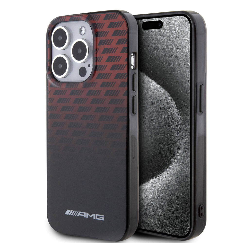 iPhone 15 Pro Uyumlu Kılıf AMG Lisanslı Çift Katmanlı Küçük Logolu Dörtgen Şerit Desenli