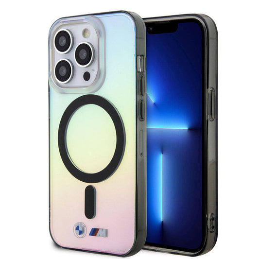iPhone 15 Pro Uyumlu Kılıf Bmw Lisanslı Magsafe Kablosuz Şarj Özellikli Transparan Renk Geçişli Iridescent