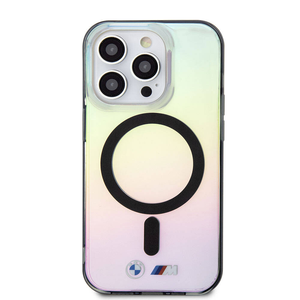 iPhone 15 Pro Uyumlu Kılıf Bmw Lisanslı Magsafe Kablosuz Şarj Özellikli Transparan Renk Geçişli Iridescent