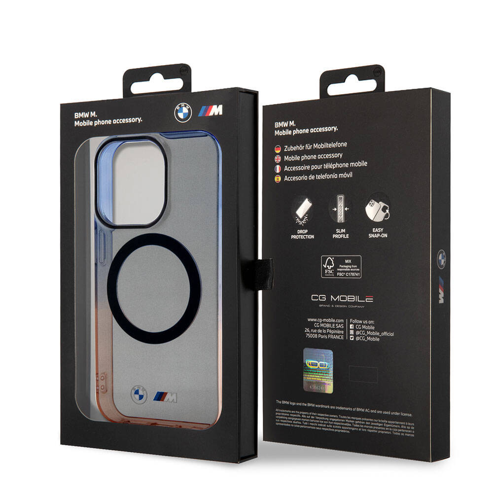iPhone 15 Pro Uyumlu Kılıf Bmw Lisanslı Magsafe Kablosuz Şarj Özellikli Transparan Renkli Çerçeveli