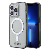 iPhone 15 Pro Uyumlu Kılıf Bmw Lisanslı Magsafe Kablosuz Şarj Özellikli Transparan Silver Ring