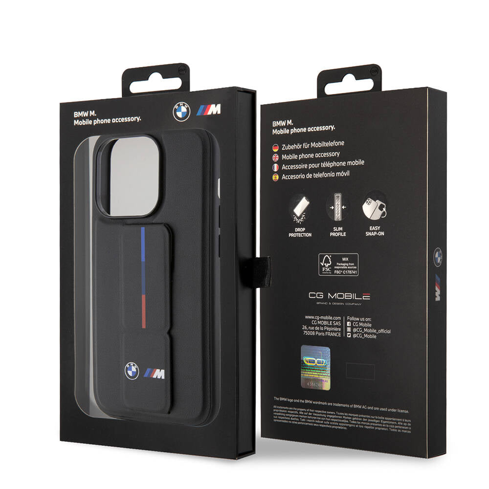 iPhone 15 Pro Uyumlu Kılıf Bmw Lisanslı M Şerit ve Logolu Standlı