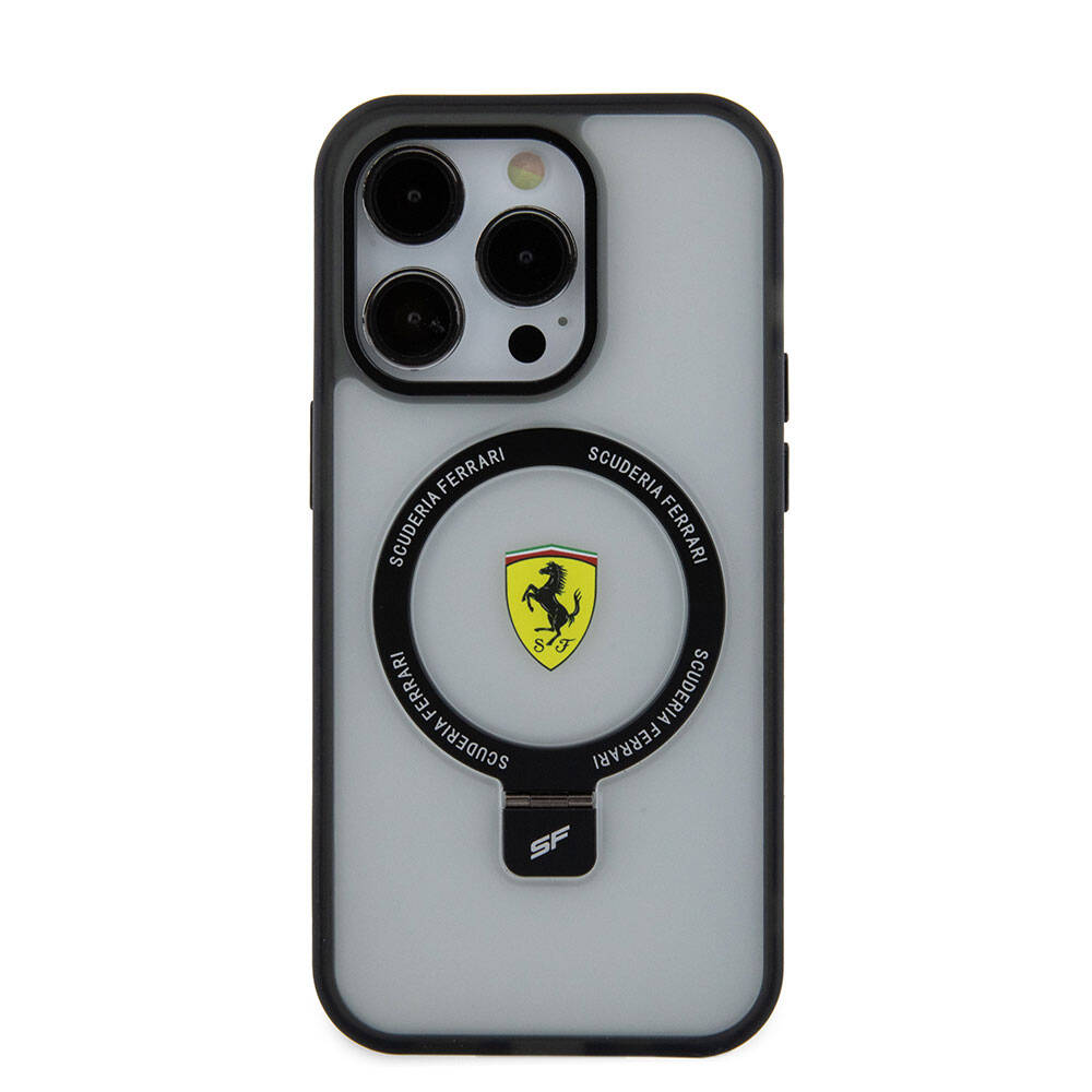iPhone 15 Pro Uyumlu Kılıf Lisanslı Magsafe Kablosuz Şarj Özellikli Standlı Buzlu Yüzey Transparan